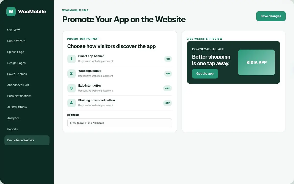 WooMobile app promotion tools