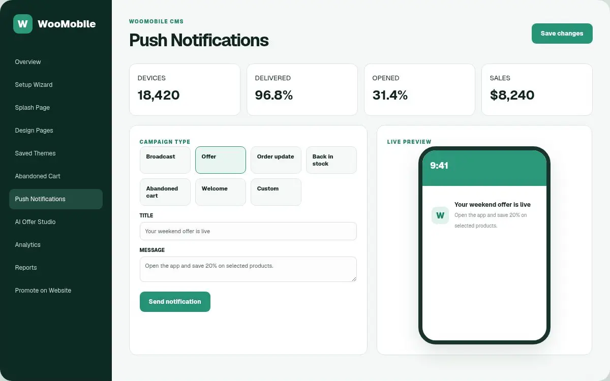 WooMobile push notification campaigns