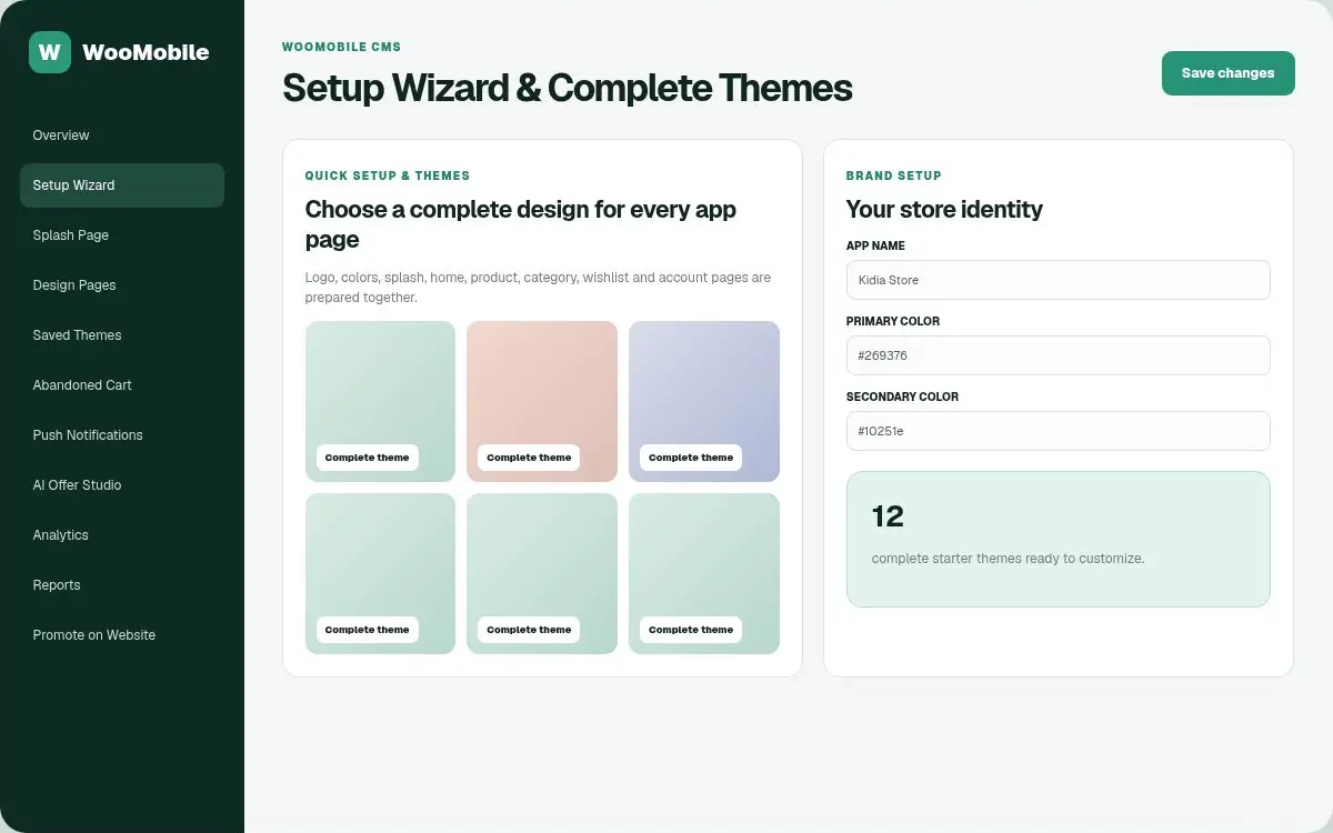WooMobile complete themes setup wizard